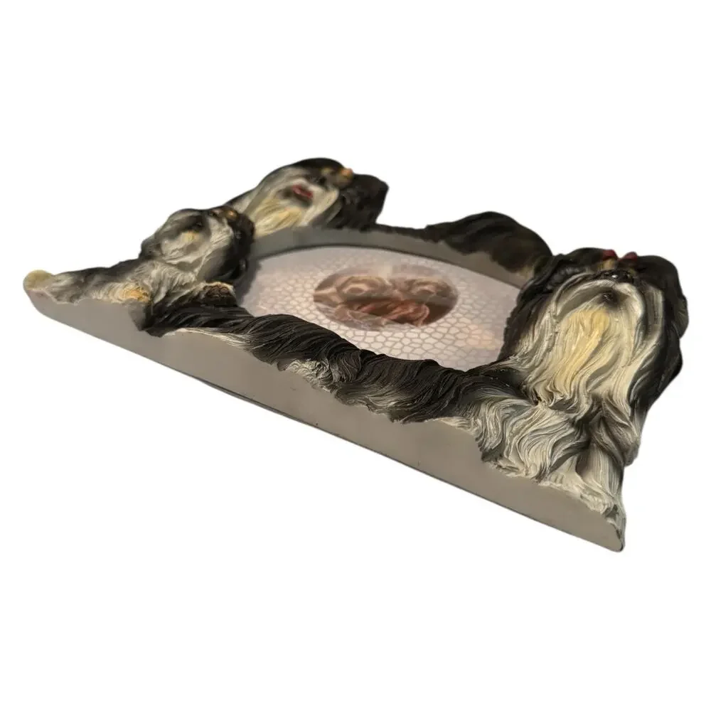 Walnut Creek 3D Shih Tzu Dog Family Picture Frame Black White Hand Painted 4x6